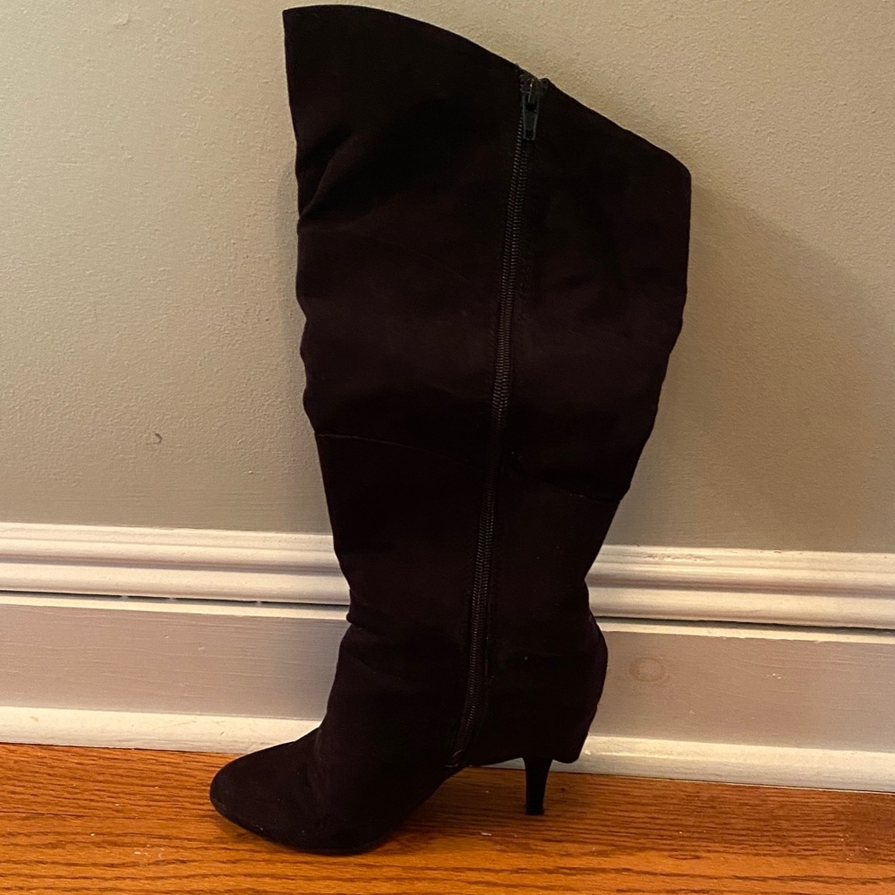 Fergalicious Black Knee-High Suede Stiletto Boot